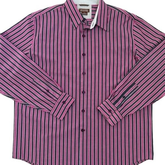 Michael Kors Men’s Striped Button Down Shirt Pink Grey White Cotton XL - Picture 1 of 8